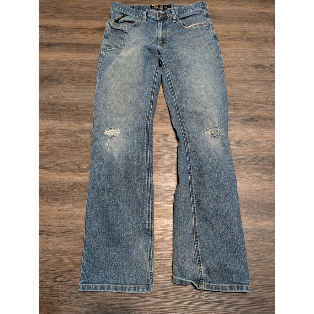 Ariat Rebar M4 Relaxed Boot Cut Jeans Mens 33x34 Blue Denim Distressed Workwear